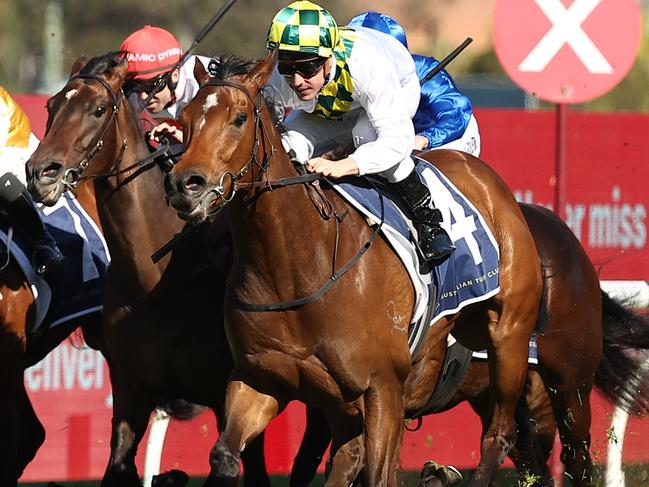 SYDNEY, AUSTRALIA - SEPTEMBER 09: Ryan Maloney riding Sunshine In Paris wins Race 6 Irresistible Pools Sheraco Stakes during Sydney Racing at Rosehill Gardens on September 09, 2023 in Sydney, Australia. (Photo by Jeremy Ng/Getty Images)