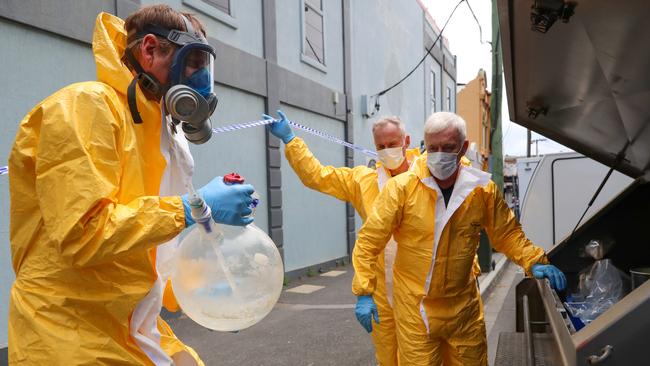 Police raided a rehab facility in Elwood, finding a commercial scale methamphetamine lab. Picture: Alex Coppel.