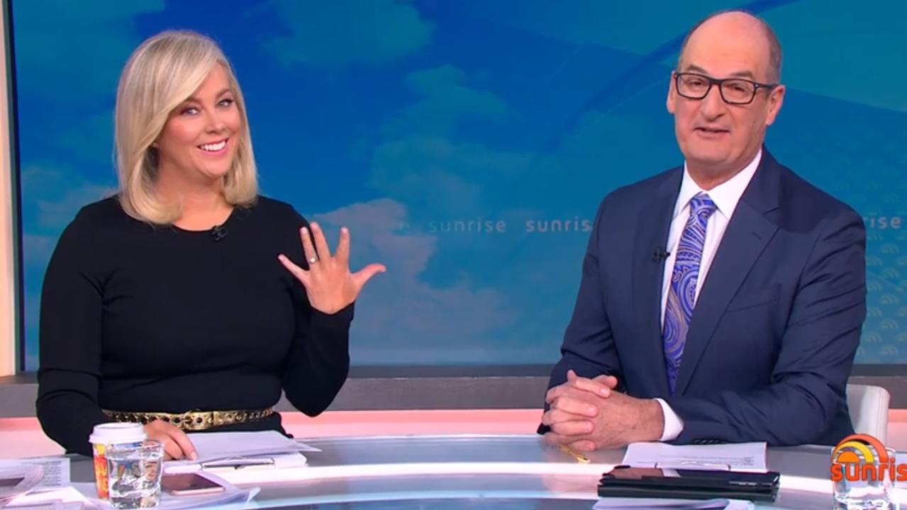 Sam Armytage flashes her engagement ring on Sunrise.