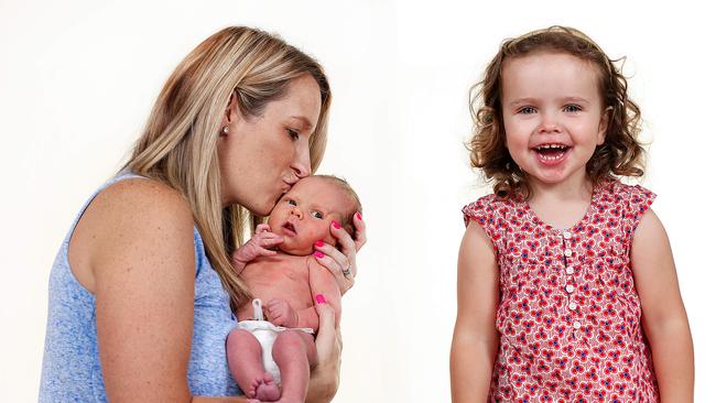 New mum Kate Hutchison, 33, with baby Isabelle and Chloe, who is almost three. Picture: Ian Currie