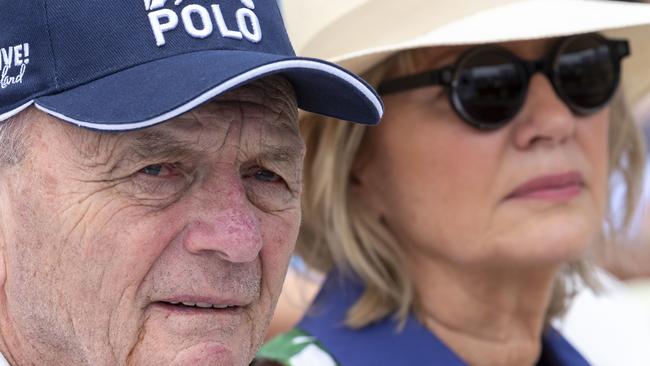 Gerry Harvey and Katie Page at the 2020 Magic Millions barrier draw at Surfers Paradise Foreshore on the Gold Coast.