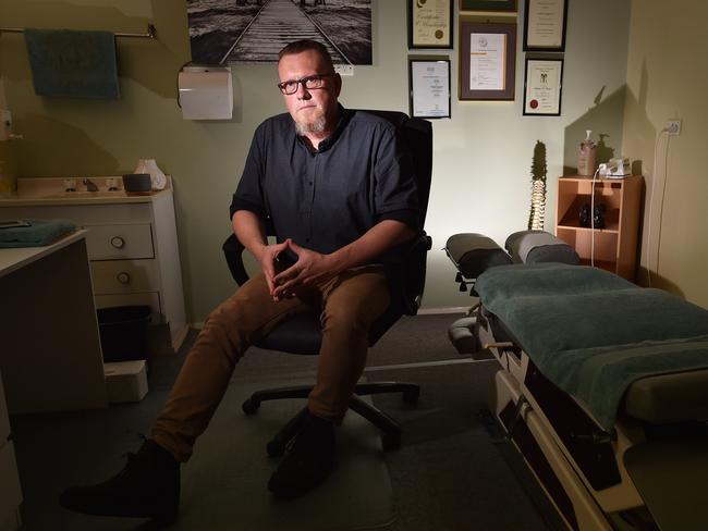 Chiropractor Julian Foster has been without a phone line for over a month. Picture: Troy Snook