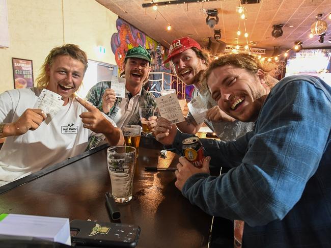 Celebrating the Melbourne Cup at Mary G's in Lismore are: Ben Michaelson, Steve Cumerford, Jackson Schepers and Jack Berry. Picture: Cath Piltz