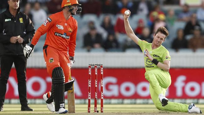 Kiwi paceman Adam Milne finds himself on the deck after slipping in his comeback match.