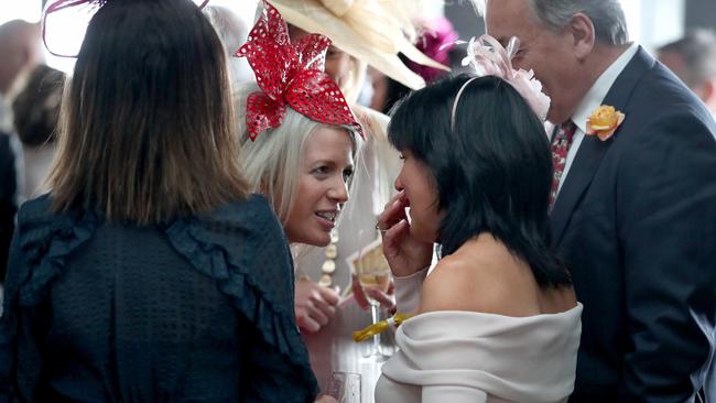 Chloe Shorten talks to Liberal MP Julia Banks in the Lion Nathan Marquee. Picture: David Geraghty