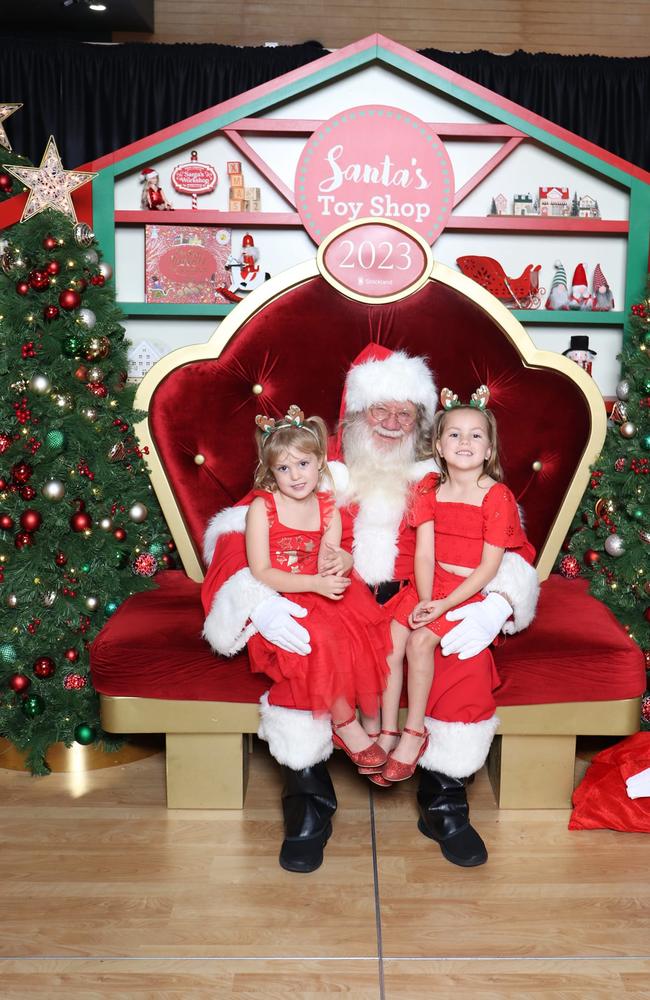 Isabella and Sapphira Buffey with Santa: Stocklands Hervey Bay 2023 - Fraser Coast. Sent in by Jessica Buffey.