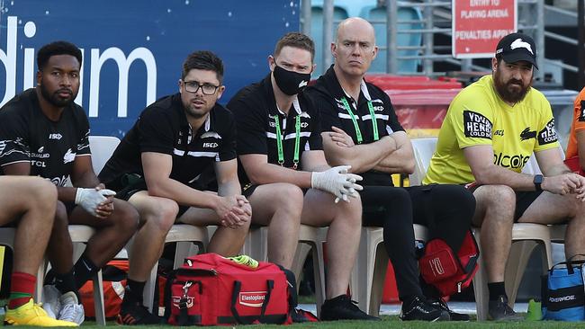 Andrew McDonald, second from right, at ANZ Stadium in Sydney on Sunday. Picture: Brett Costello