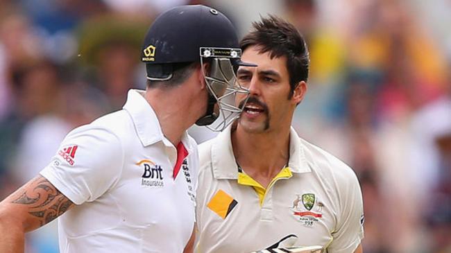 Kevin Pietersen and Mitchell Johnson have a few words.