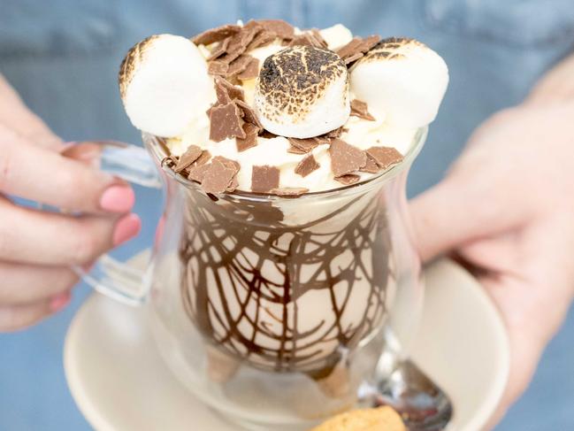 Choose from milk, white, caramel or dark hot chocolate at Cowch and jack it up with whipped cream and toasted marshmallows for a decadent winter treat.