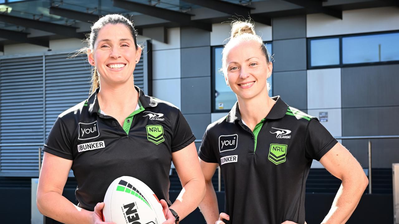 NRL referees Kasey Badger and Belinda Sharpe have both debuted in recent years. Photo - NRL Images