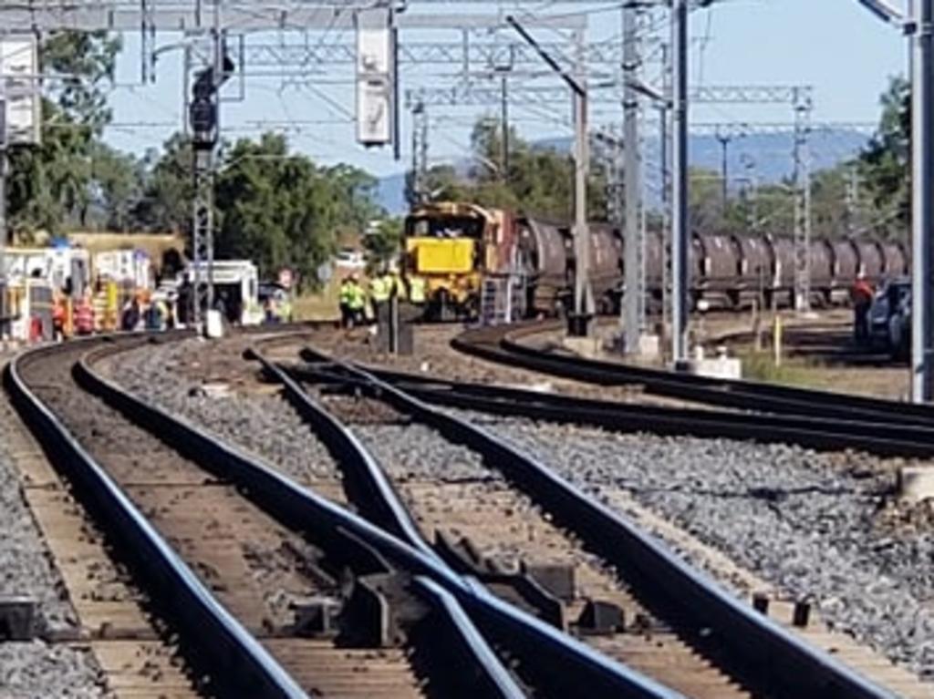 Emergency services at the scene of a train collision at Westwood, west of Rockhampton, on June 18, 2021.