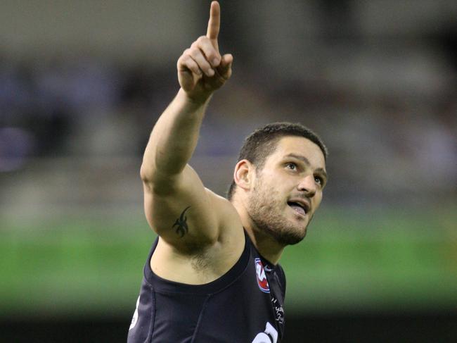 06/06/2009 LIBRARY: Brendan Fevola celebrates a goal. Brisbane Lions v Carlton. Gabba.