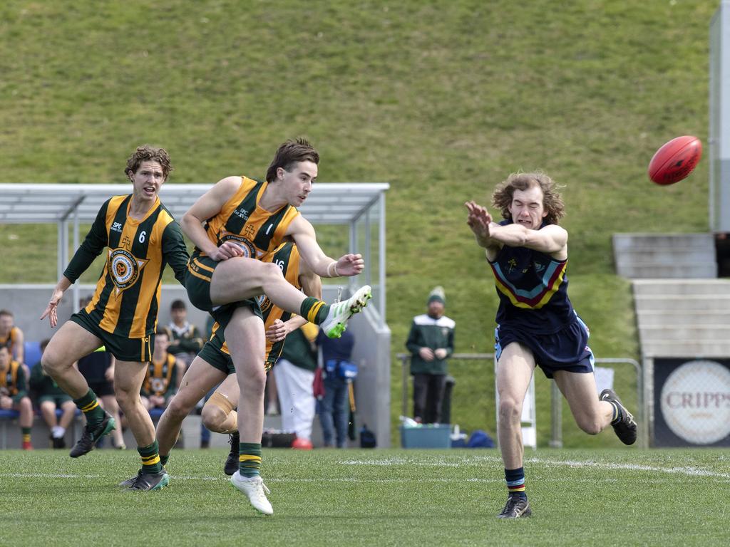 Action from the SATIS football grand final between Guilford Young College and St Patrick’s College. Picture: Chris Kidd