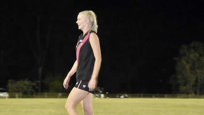 Bombers player Stacey Ruckman received the best player award from her coach. Picture: Isabella Magee