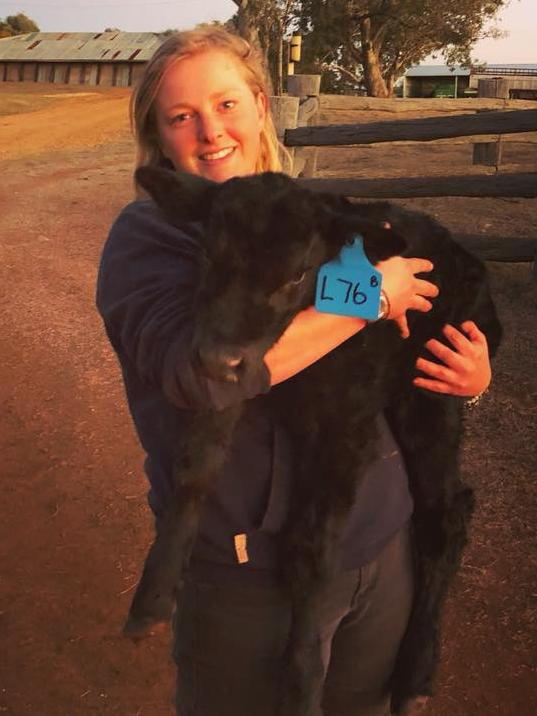 Central West grazier Lorna Bean, 28, looks after a calf. Picture: Lorna Bean