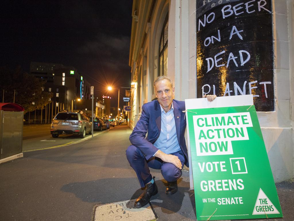 Greens Senator Nick McKim at the Greens after party in Hobart. Picture: RICHARD JUPE