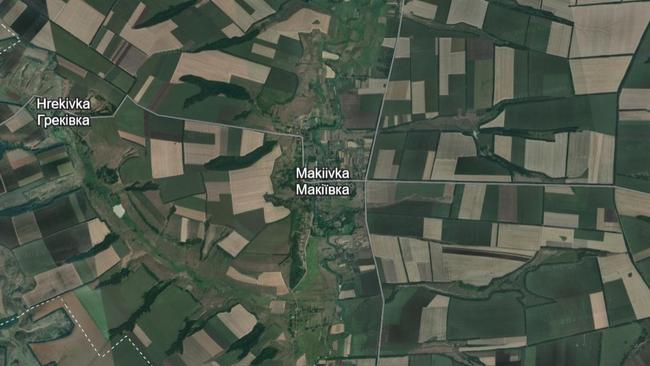 A map showing the village of Makiivka, near where Oscar Jenkins was captured. Picture: Google Earth