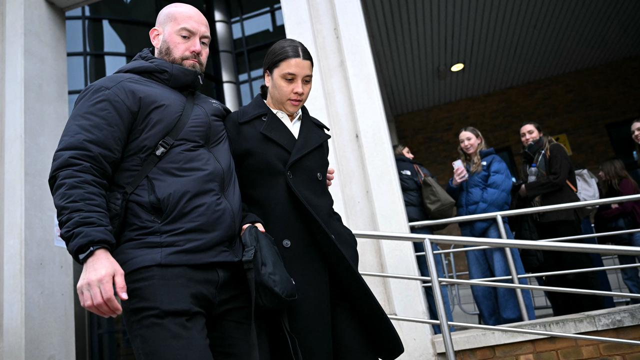 Sam Kerr leaves Kingston Crown Court in south London after being found not guilty of causing racially aggravated harassment. (Photo by JUSTIN TALLIS / AFP)