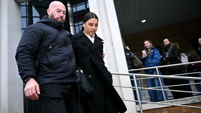 Sam Kerr leaves Kingston Crown Court in south London after being found not guilty of causing racially aggravated harassment. Picture: JUSTIN TALLIS / AFP