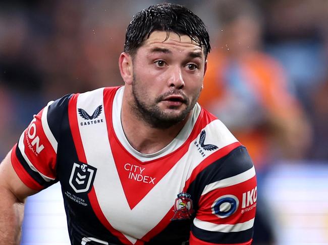 SYDNEY, AUSTRALIA - AUGUST 26:  Brandon Smith of the Roosters runs with the ball during the round 26 NRL match between Sydney Roosters and Wests Tigers at Allianz Stadium on August 26, 2023 in Sydney, Australia. (Photo by Matt King/Getty Images)