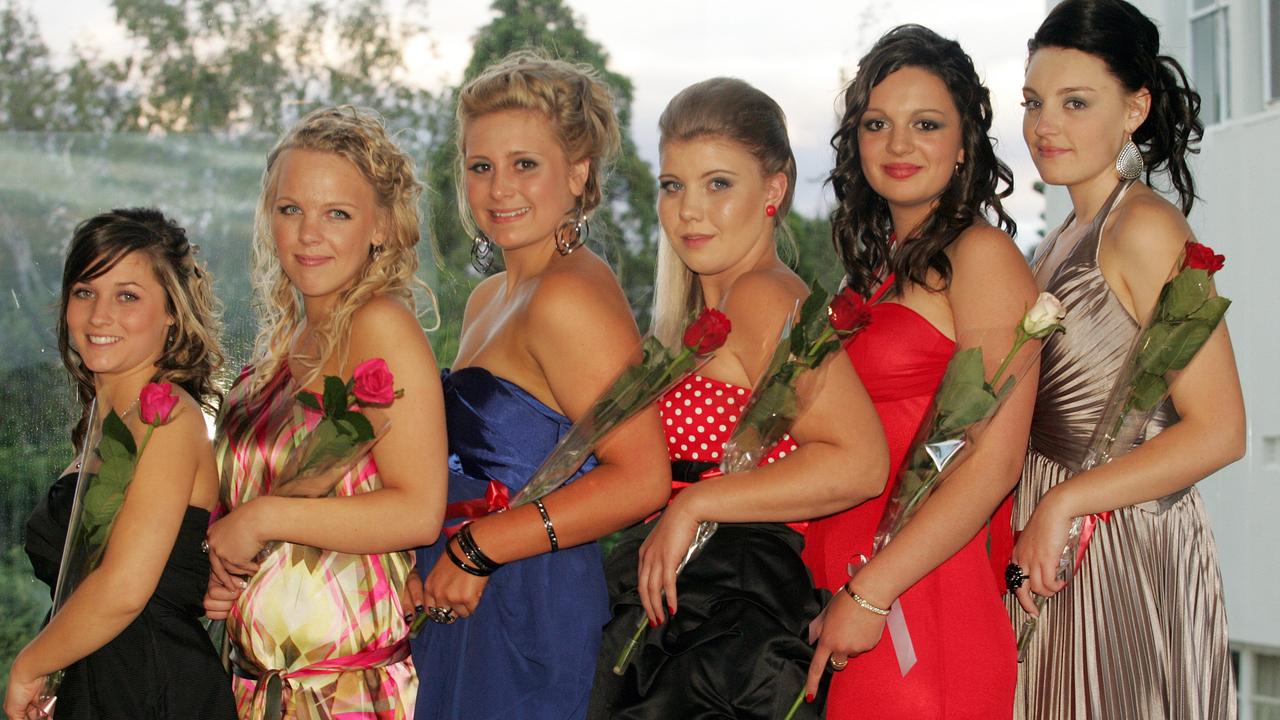 School leavers dinner (formal), Rose Bay High School, Wrest Point Casino, from left, Megan Piesse, Allyssa Anning, Lucy Featherstone, Sheridan Grant, Tahnee Dalton and Shelby Palmer