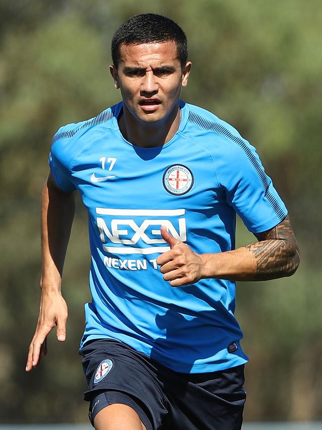 Tim Cahill at City training on Thursday. Picture: Getty Images