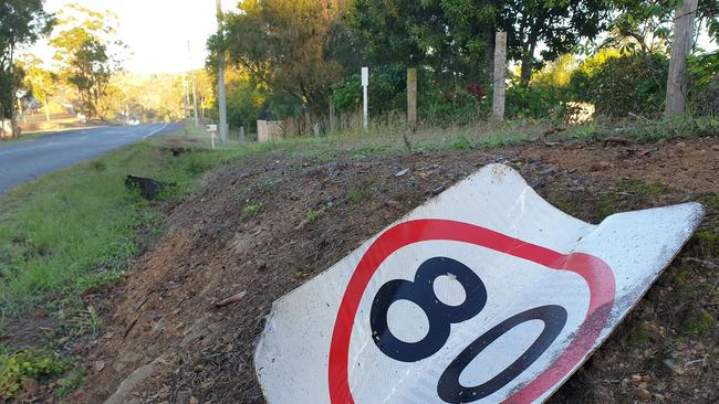 The wreckage left on the road after a serious rollover at Rammutt Rd, Chatsworth this morning. Photo: Frances Klein