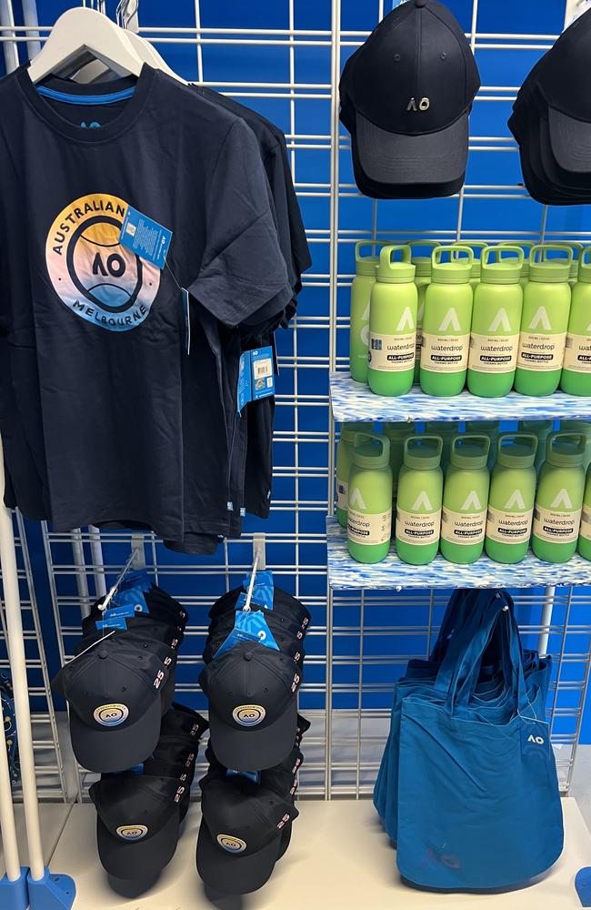 You can get an AO T-shirt for $55, cap for $40, drink bottle for $59, and canvas tote bag for $15.