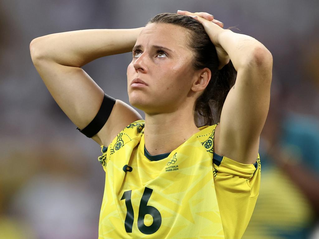 Matildas #16 Hayley Raso’s face says it all after Australia lost the women's group B match between Australia and United States on July 31. When Canada then defeated Colombia, it was all over for the Matildas. Picture: Alex Livesey/Getty Images