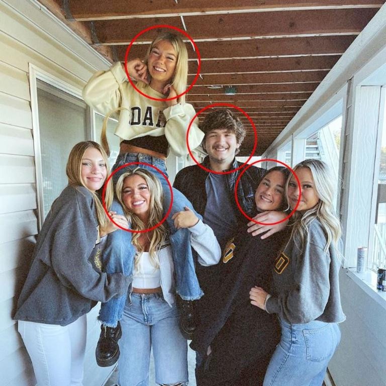 Madison Mogen (top), 21, Kaylee Goncalves (second from left), 21, Ethan Chapin (centre), 20, and Xana Kernodle (second from right), 20, were brutally murdered. Picture: Instagram