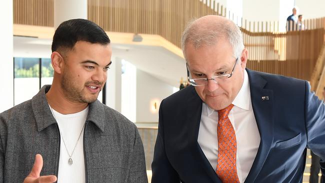 Prime Minister Scott Morrison and singer Guy Sebastian in June. Pic: AAP