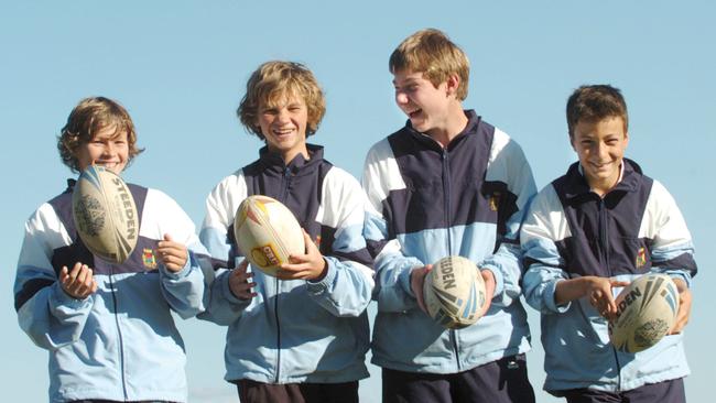 Nicho Hynes (L) with NSW primary school rep side teammates Harry Watkins, Darcy Cox and Noah Johnston a couple of years before playing Harold Matts.