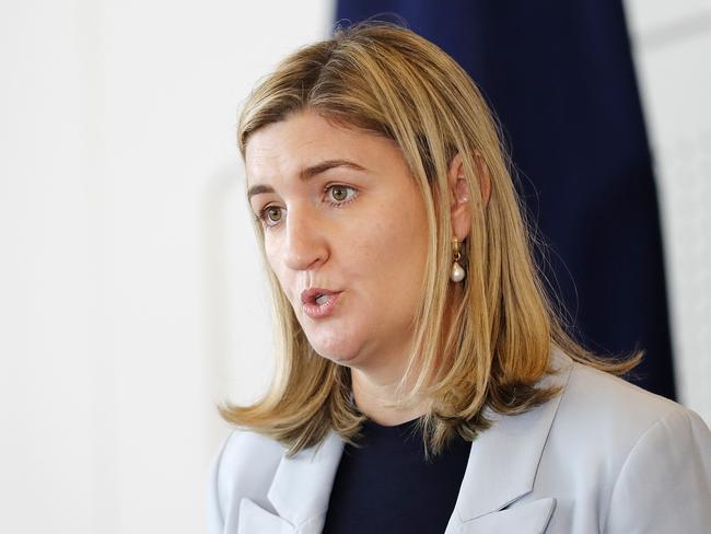 BRISBANE, AUSTRALIA - NewsWire Photos DECEMBER 15, 2022:  Queensland Attorney General Shannon Fentiman pictured addressing the media at One William St regarding the DNA Inquiry Report. Picture: NCA NewsWire / Josh Woning