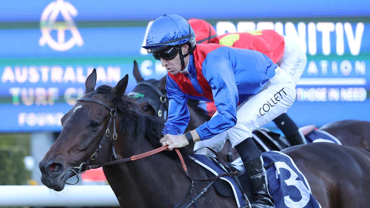 SYDNEY, AUSTRALIA - JULY 13: Jason Collett riding War Eternal   wins Race 8 Kanebridge during Sydney Racing at Royal Randwick Racecourse on July 13, 2024 in Sydney, Australia. (Photo by Jeremy Ng/Getty Images)