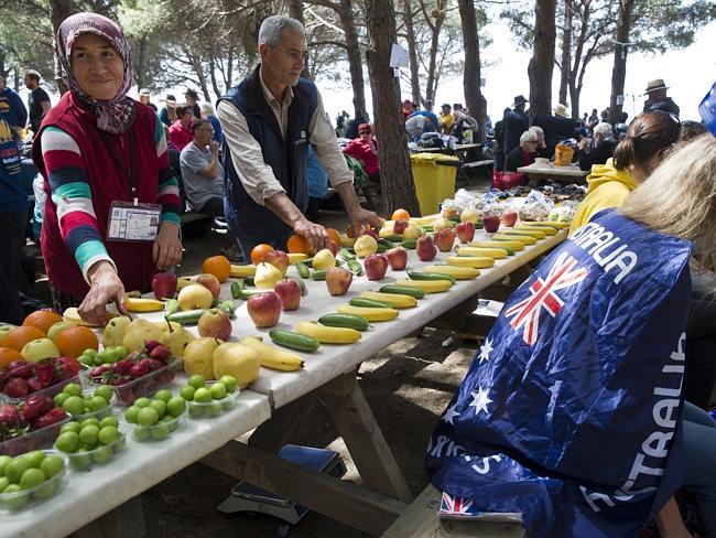 Feeding the masses ... Food stalls have been organised for the backpackers in Mimoza junction on the Gallipoli peninsula. Pic: Ella Pellegrini