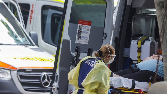 An ambulance unloads at Royal Prince Alfred Hospital on Monday, January 10. Picture: Jenny Evans/Getty Images