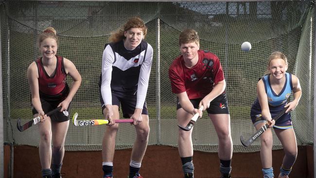 Stella Pritchard (Diamondbacks), Magnus McCausland (Derwent), Oliver Pritchard (Diamondbacks) and Lucy McMullen (NWG) at New Town. Picture: Chris Kidd