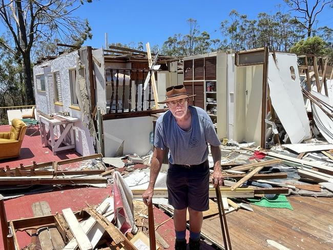 GOLD COAST, QUEENSLAND - NCA NewsWire Photos - 28 DECEMBER, 2023: Pictured is the destroyed home of Len la Tours which was totally destroyed by deadly storms over the holidays in south-east Queensland. At least seven people have died and more than 46,000 homes are still without power across the state on Thursday following thunderstorms and a "mini-cyclone". Picture: NCA NewsWire / Scott Powick