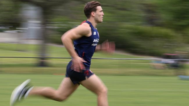 Jack Viney sprints at Melbourne pre-season training. Picture: Wayne Ludbey