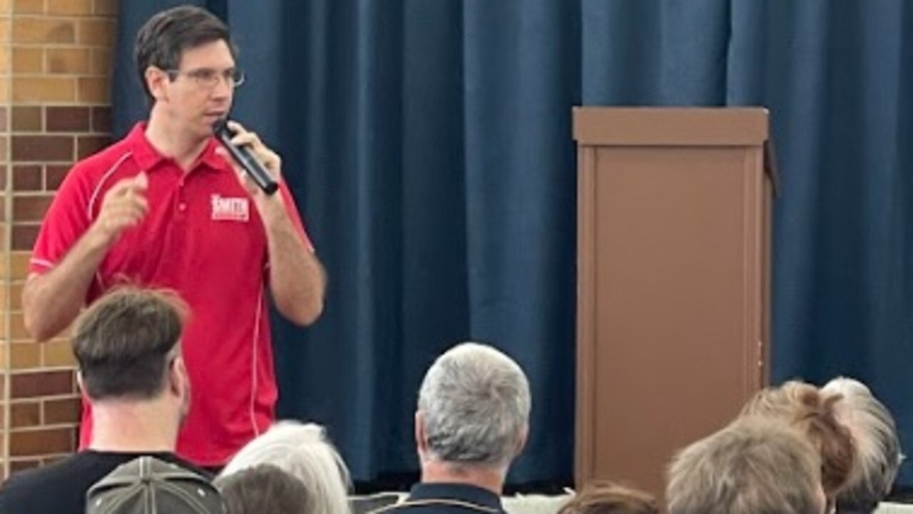 ALP Bundaberg MP Tom Smith spoke to the crowd, telling them "we need to hear from people in community (about) why (the mine) is not in your interest and therefore not in the public's interest".