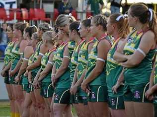 GAME ON: The Maroochydore Lady Roos at last year's White Ribbon event. Picture: Jillo's Sporting Pics