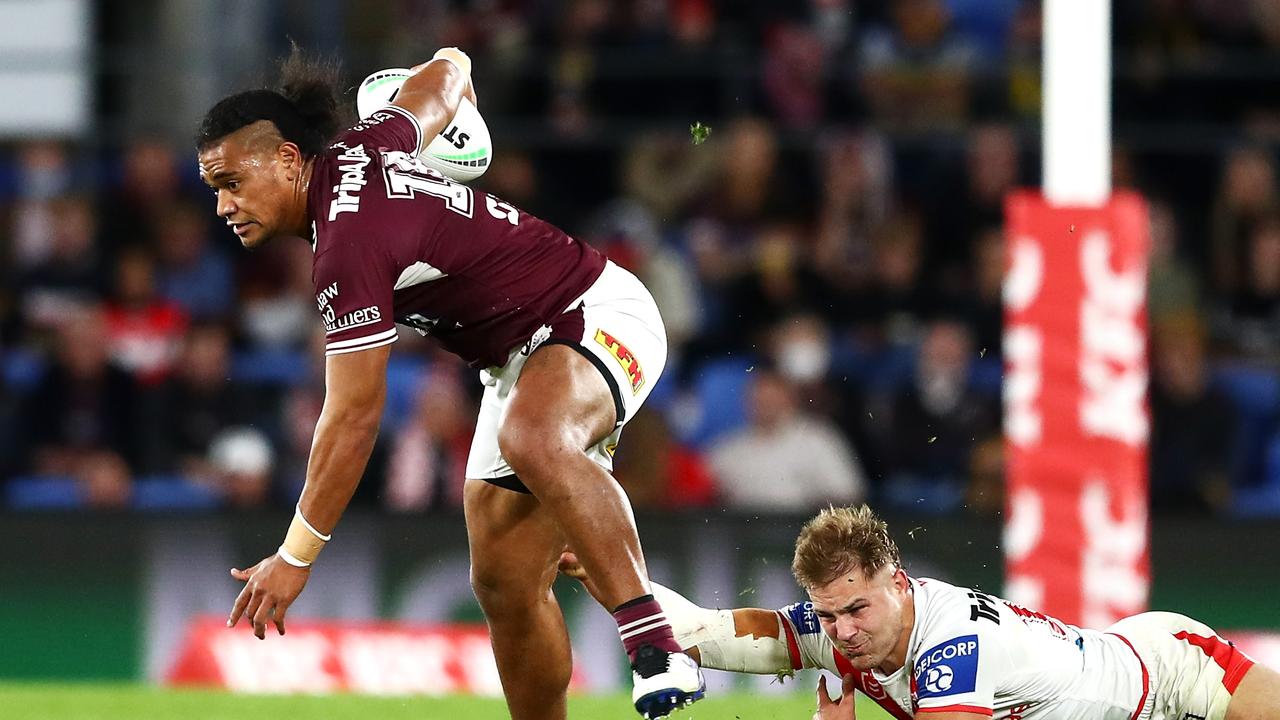 Haumole Olakau'atu was unstoppable for the Sea Eagles and has emerged as one of the finds of the year. Picture: Getty Images.