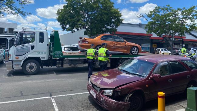 A patient was transported to Gatton Hospital following a three car crash in Railway Street, Gatton on Thursday. Photo: Hugh Suffell.