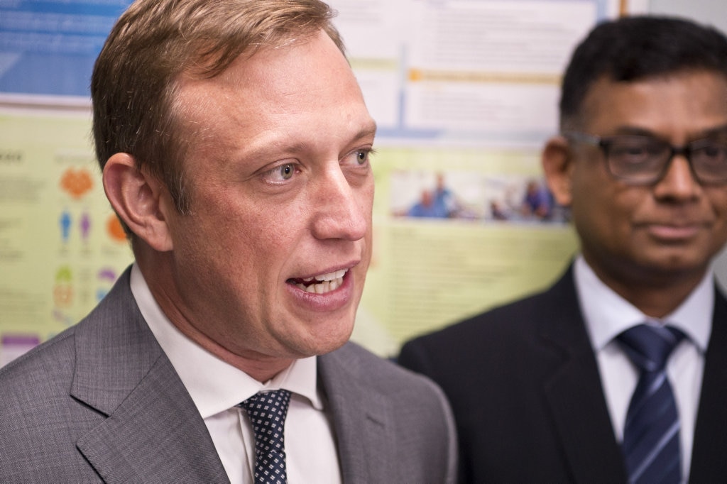 Queensland Health Minister Steven Miles at Toowoomba Hospital talks to media about delivering renal specialist outreach clinics via telehealth to Cherbourg, Friday, April 27, 2018. Picture: Kevin Farmer