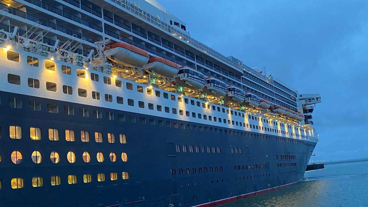 Queen Mary 2 sailed in to Darwin Port in the early hours of Wednesday morning with 2,392 passengers and 1,243 crew. Photo: Tourism NT.