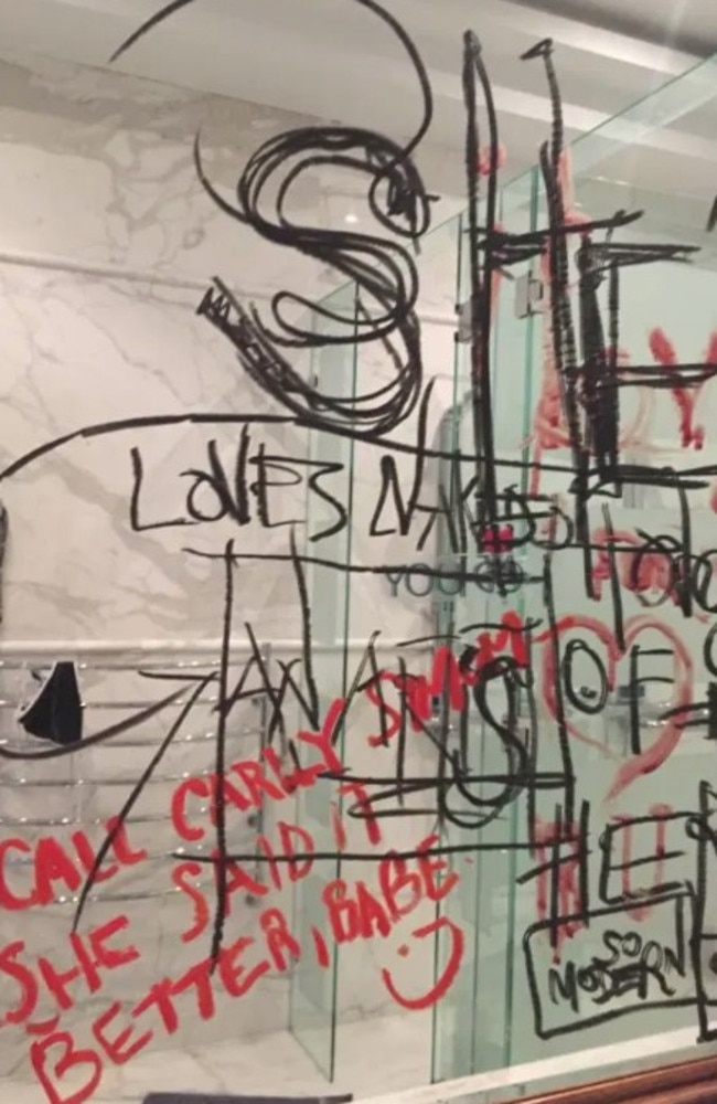 One of the photos shown in court reveals writing on the walls of the Australian property Amber Heard and Johnny Depp were staying in in 2015.