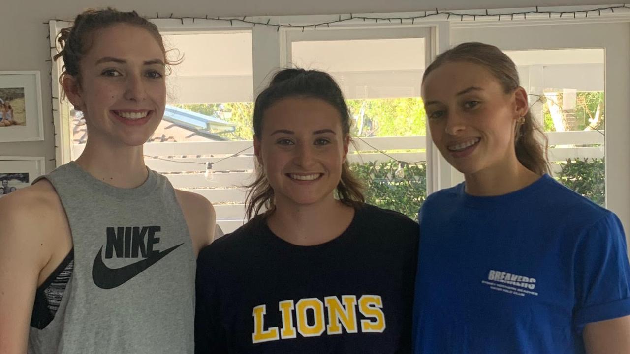 Sydney Uni water polo player Isobelle Pamp and her youngster sisters Eloise and Anneliese. Pic: Supplied.