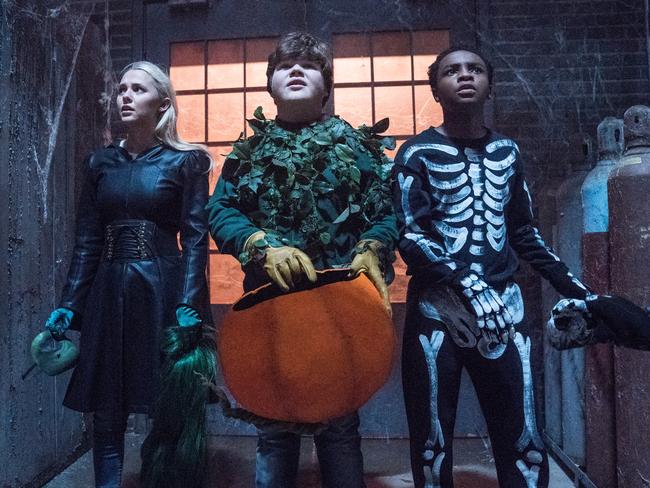 Madison Iseman, Jeremy Ray Taylor and Caleel Harris star in Columbia Pictures' Goosebumps 2: Haunted Halloween.