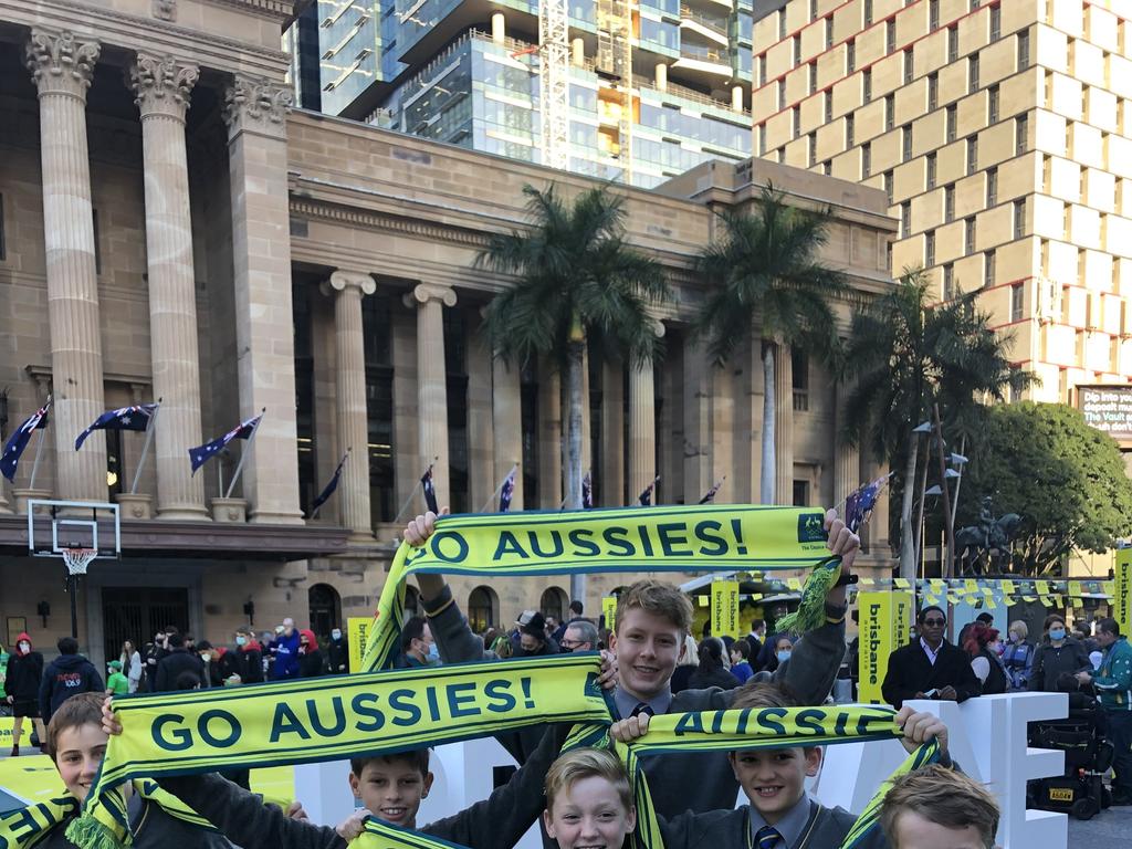 Brisbane locals attend a Breakfast for Champions event at King George Square. Picture: Maddy Morwood