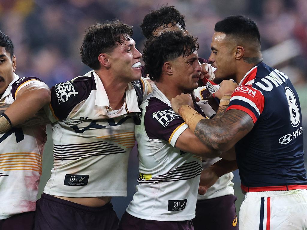 The Broncos went down to the Roosters in a fiery Las Vegas clash in 2024. And they will meet once again in Round 1 2025. Picture: Getty Images